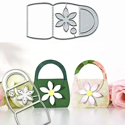 Abbildung von Mini Handtaschen Metall Stanzformen, Blumenspitze, Handtasche, Stanzschablonen, für DIY Einladungen, Karten, Scrapbooking, Alben, dekorative Prägepapier Kartenherstellung