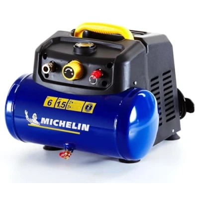Abbildung von Michelin MBL6 tragbarer Luftkompressor, 6 Liter ölfreier integriertes Manometer, Max. Druck 8 Bar, 1,5 PS Leistung
