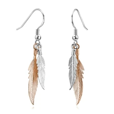 Abbildung von Materia Damen Ohrhänger Silber 925 Feder Ohrringe Rosegold SO 119 Rose