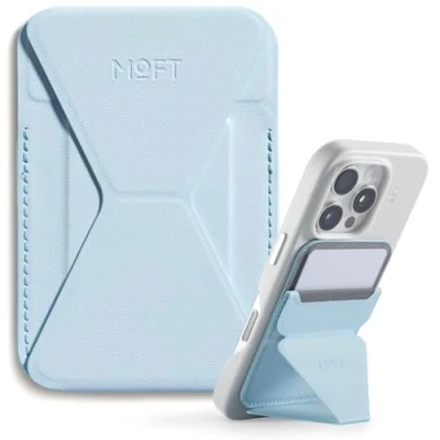 Abbildung von MOFT Magnetischer Wallet Ständer für iPhone 16/15/14/13/12 Serie Kompatibel mit MagSafe, MOVAS Vegan Leder Handyständer 3 Betrachtungswinkeln, 2 Kartenhalter (Eisnebel Blau)