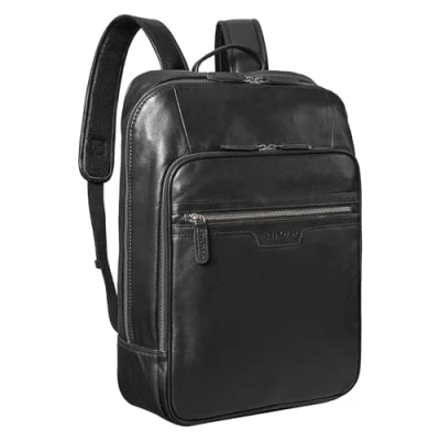 Abbildung von STILORD &#039;Malik&#039; Business Rucksack Leder Groß Lederrucksack XL Lehrerrucksack Vintage Design 15,6 Zoll Laptoprucksack Für Aktenordner Echtleder Trolley, Farbe:schwarz