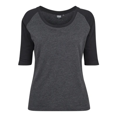 Abbildung von Urban Classics Ladies 3/4 Contrast Raglan TEE Tshirt print, Damen, Größe: 5XL, Charcoal/black