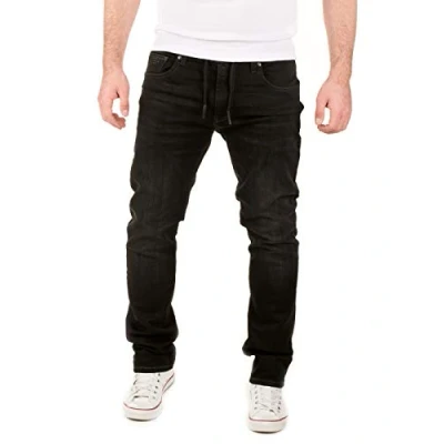 Abbildung von WOTEGA Noah Denim Jogging Hosen Männer Sweat Hose Herren Jeans Slim Fit Stretch Jogginghose, Schwarz (Phantom Black 3R4205), W30/L30