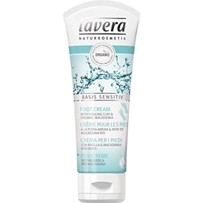 Abbildung von Lavera Fußcreme mit Bio Macadamia und Heilerde, schnell einziehend, Hautpflege, innovative Naturkosmetik, 75 ml