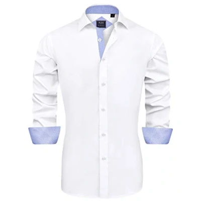 Abbildung von J.VER Herren Hemd Regular Fit Langarm Herrenhemden Freizeithemd Businesshemd Elastiscer Musterhemd,Weiß Blau,3XL