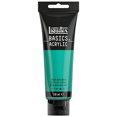 Abbildung von Liquitex 8870036 Basics Acrylfarbe, monopigmentierte Künstlerpigmente, lichtecht, mittlere Viskosität, Archivqualität, seidenglänzender Finish, 118ml Tube Aquagrün Leuchtend