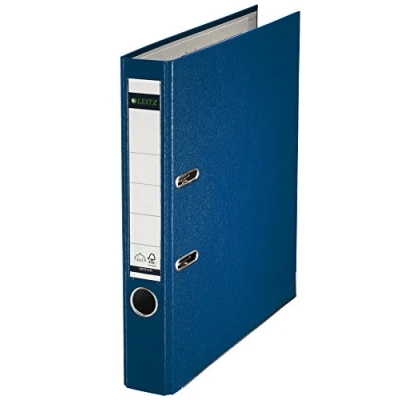 Abbildung von Leitz Qualitäts Ordner 180 Plastik, 10er Pack, das Original, DIN A4 Aktenordner 5 cm schmal, 90% Recycling Karton, 30% Pre Consumer Kunststoff, Mit Mechanik, 350 Blatt, Blau, 10151035