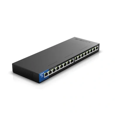 Abbildung von Linksys LGS116P EU 16 Port Unmanaged Gigabit Netzwerk Switch mit 8 PoE+ Ports, Ethernet Splitter bis zu 1000 Mbit/s für Büros und Hause, IP Überwachung Platzierung auf dem Schreibtisch