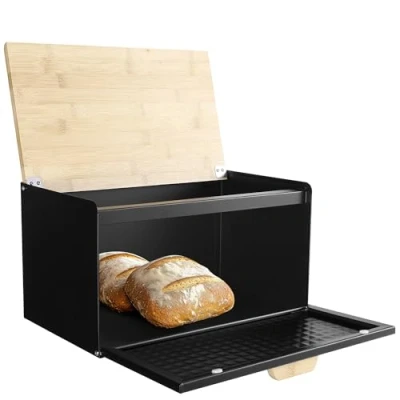 Abbildung von Navaris Brotkasten Metall Groß Schwarz Brotbox Küche mit Bambus Deckel Praktische Aufbewahrung Brot Brotaufbewahrungsbox Bread Box Brotkiste Brotaufbewahrung modern