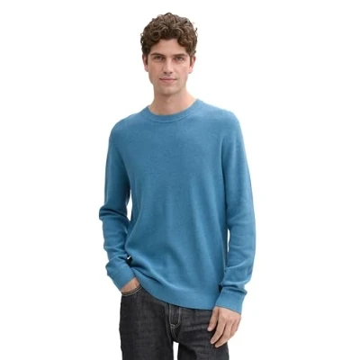 Abbildung von TOM TAILOR Herren Basic Strickpullover aus Baumwolle, 37095 Ocean Blue Melange, XL