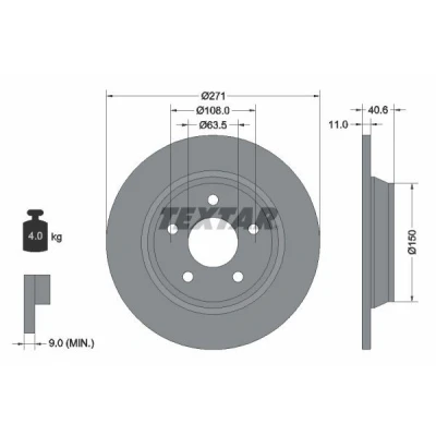 Abbildung von TEXTAR 92303503 Bremsscheibe 271 11 05/05 108 voll beschichtet ohne Radbefestigungsbolzen, Radnabe FORD: Focus Mk4 Turnier, Hatchback