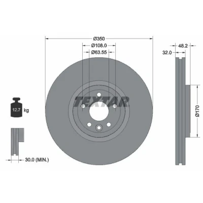 Abbildung von TEXTAR 92308105 Bremsscheibe 350 32 05/06 108 innenbelüftet beschichtet hochgekohlt ohne Radnabe JAGUAR: XF Saloon, Sportbrake