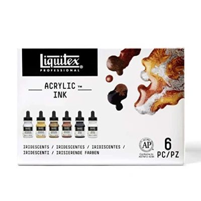 Abbildung von Liquitex 3699315 flüssige Professional Acrylfarben Ink, Set 6 farben a 30 ml Tusche, metallische