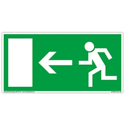Abbildung von Schild Notausgang extra langnachleuchtend PVC selbstklebend 297x148mm gemäß BGV 8A DIN 67510 Notausgangsschild Pfeil links Fluchtwegschild Rettungsweg Dreifke® 160