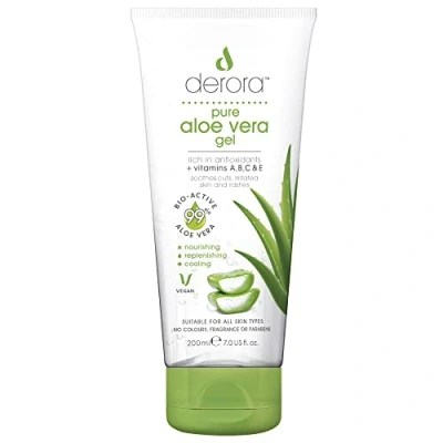 Abbildung von Derora Aloe Vera Gel Enthält 100% reine und natürliche bioaktive AloeInhaltsstoffe zur Heilung, Beruhigung Hydratisierung von Haut, Gesicht Tierversuchsfrei &amp; Vegan, 200 ml (1er Pack)