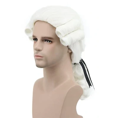 Abbildung von karlery Richter Kolonial Perücke Herren Lang Welle Weiß Männer Washington Halloween Kostüm Anime Cosplay