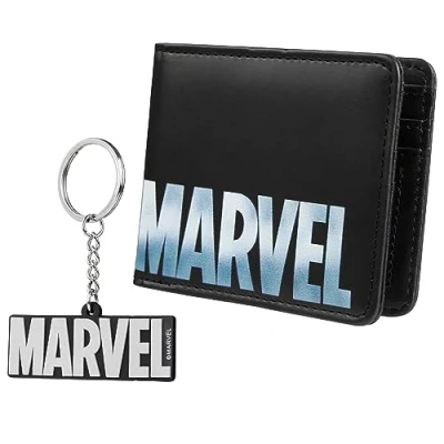 Abbildung von Marvel Geldbeutel mit Schlüsselanhänger Portmonee Herren Kartenfächern und klarem ID Fach (Schwarz Marvel)