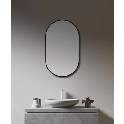 Abbildung von Talos Design Spiegel oval schwarz 45 x 75 cm feuchtraumgeeignet für Ihr Badezimmer Wandspiegel Ihre Garderobe mit hochwertigem Aluminiumrahmen