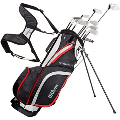 Abbildung von Wilson Anfänge rAmazon Exclusive Komplettsatz, 10 um 1 Inch verlängerte Golfschläger mit Carrybag, Herren, Rechtshand, Stretch XL, schwarz/grau/rot, WGG157552