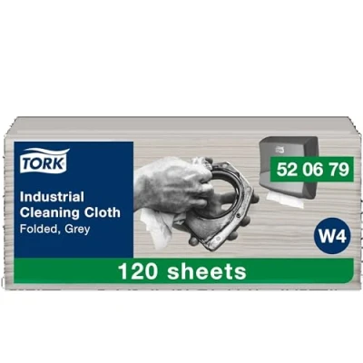 Abbildung von Tork Gefaltete Industrie Reinigungstücher Grau W4, flexibel und weich, 1 x 120 Tücher, 520679