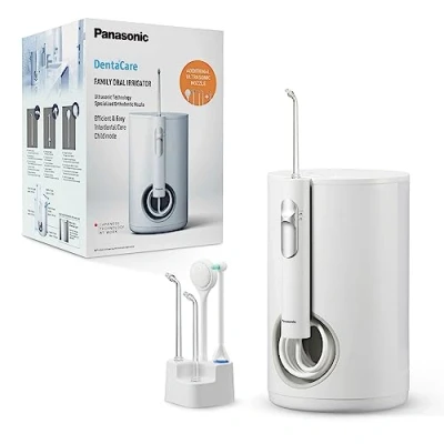 Abbildung von Panasonic EW1614AW503 PACK Familien Munddusche, Munddusche für Zähne, Ultraschallstrahl, Kindermodus, 10 Druckeinstellungen, IPX7, Kieferorthopädie, 5 Düsen, Netzbetrieb, Weiß