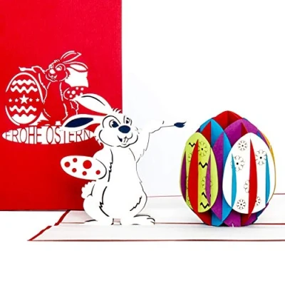Abbildung von 3D Pop Up Karte Osterhase mit Osterei, Osterkarte Umschlag, zu Ostern als Grußkarte, Geschenk &amp; Gutschein