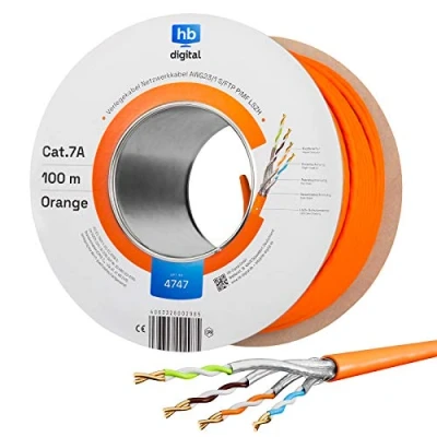Abbildung von HB DIGITAL 100m CAT.7a Netzwerkkabel LAN Kabel Verlegekabel AWG 23 Reines Kupfer S/FTP PiMF LSZH Halogenfrei RoHS Compliant Ethernet Installationskabel Datenkabel PoE 10Gbit/s max. 1200MHz Gelb