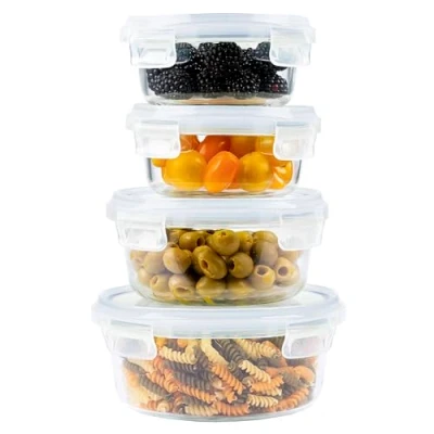 Abbildung von Home Fleek Frischhaltedosen Mit Deckel Luftdichte Behälter Für Lebensmittel, Glas Schüssel Set Sicher Mikrowelle Und Gefrierschrank Meal Prep Boxen (4 Rund Behälter, Blau)