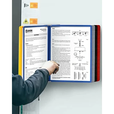 Abbildung von QWORK® Wand Sichttafelsystem 10X Sichttafeln A4 Mehrfarbig Dokumentenhalter für Messehallen, Restaurants, Büros, öffentliche Plätze