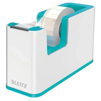 Abbildung von Leitz Klebeband Tischabroller, Fester Stand, Klebebandabroller inkl. Klebeband, Weiß/Eisblau, Duo Colour, WOW, 53641051