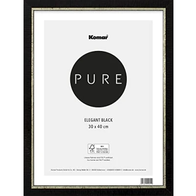 Abbildung von Komar Bilderrahmen Holz Elegant White 40 x 50 cm mit hochtransparentem bruchsicherem Kunststoff/Acrylglas weiß, gold Fotorahmen, Wandrahmen BI 5070 EL W