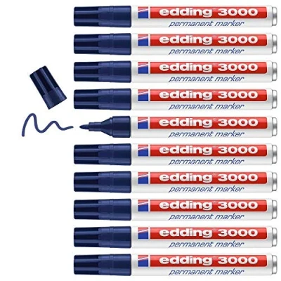 Abbildung von edding 3000 Permanentmarker stahl blau 10 Stifte Rund Spitze 1,5 3 mm schnell trocknender Permanent Marker wasserfest, wischfest für Karton, Kunststoff, Holz, Metall Universalmarker