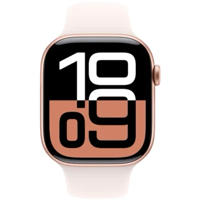 Abbildung von Apple Watch Series 10 4G 46mm Gold (Rosa Gummi Armband S/M)