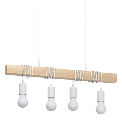 Abbildung von Eglo 33164 Pendelleuchte TOWNSHEND Stahl weiß, Holz braun E27 4X40W L:70cm B:10,5cm H:110cm dimmbar