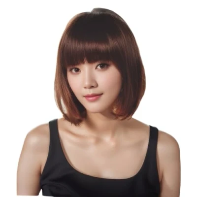 Abbildung von Prettyland Damen Braun Schwarz Strähnen Kurz haar Bob Glatte Frau kurze Perücke brown short Wig C479