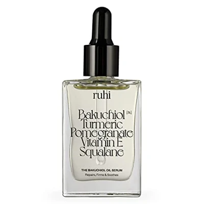 Abbildung von ruhi® BIO BAKUCHIOL Gesichtsöl [NEU] RETINOL Öl Serum 30ml 1% [pflanzliche ALTERNATIVE] Squalan, Kurkuma, Granatapfelkernöl, Vitamin E vegan, made in DE
