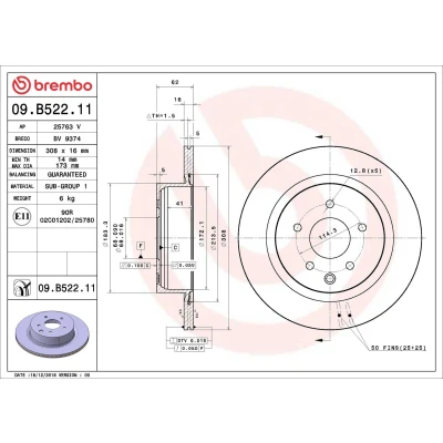 Abbildung von BREMBO 09.B522.11 Bremsscheibe 308 16 5 innenbelüftet beschichtet