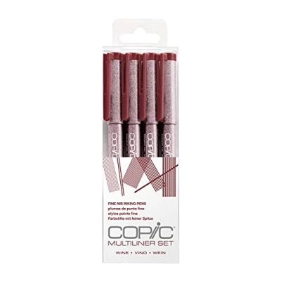 Abbildung von COPIC Multiliner Set, Wine, 4 Fineliner in verschiedenen Strichstärken, Zeichen Stifte mit einer feinen Spitze und wasserbeständiger Pigmenttinte