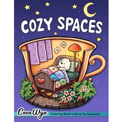Abbildung von Cozy Spaces: Coloring Book for Adults and Teens Featuring Relaxing Familiar Corners with Cute Animal Characters Stress Relief