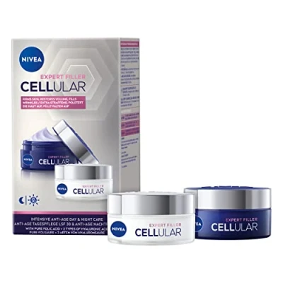 Abbildung von NIVEA Hyaluron Cellular Filler Anti Age Tag &amp; Nacht Set (2 x 50 ml), mit Tagespflege Nachtpflege, Gesichtspflege Hyaluron, Kollagen Booster Magnolia Extrakt