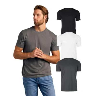 Abbildung von True Classic Herren T Shirt mit Rundhalsausschnitt und kurzen Ärmeln, 3er Pack Holzkohlefarben, Weiß, Schwarz, L