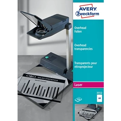 Abbildung von AVERY Zweckform 3552 Overhead Folien für S/W Laserdrucker und Kopierer (100 Transparentfolien, A4, spezialbeschichtet, stapelverarbeitbar, Folienstärke 0,10 mm, lösemittelfrei)