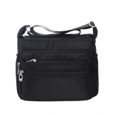 Abbildung von NOTAG Damen Umhängetasche, Wasserdicht Nylon Schultertasche Multi Tasche Messenger Bag 2 Size (Schwarz, L)