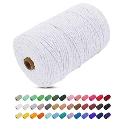 Abbildung von Makramee Garn Weiß, Uiopa 3mm x 200m Farbig Baumwollkordel Baumwollseil Geflochten Baumwollgarn Baumwollschnur, 4 Stränge für Wandbehang, Hängepflanze, DIY Boho Deko