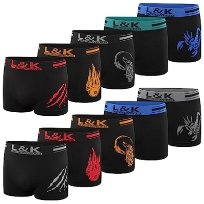 Abbildung von L&amp;K 10er Pack Herren Boxershorts Unterwäsche Microfaser Schwarz Töne 1213 BL S/M