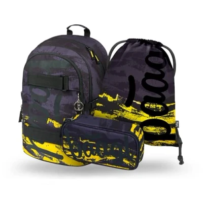 Abbildung von Baagl Schulrucksack Set Jungen 3 Teilig, Schultasche ab 3. Klasse, Grundschule Ranzen mit Brustgurt, Ergonomischer Schulranzen (Dune)