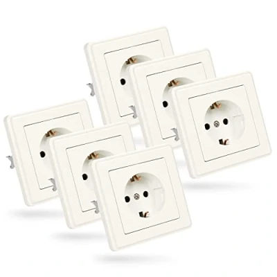 Abbildung von ABSINA 6x Steckdosen Set komplett für Unterputz Steckdose weiß 250V AC, 16A, IP20 inkl. Rahmen, Einsatz &amp; Abdeckung Steckdose, Steckdosenset, Unterputzsteckdose