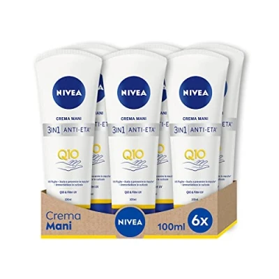 Abbildung von NIVEA Anti Aging Handcreme Q10, Falten und Flecken, 6 x 100 ml, Feuchtigkeitscreme für die Hände, angereichert mit Q10 Complex, Age Creme UV Filtern