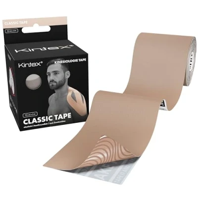 Abbildung von Kintex Kinesiologie Tape Classic, 7,5 cm x 5 m, extra breit, hautfreundlich &amp; wasserfest, Tape, Physio für Sport Physiotherapie (Beige)