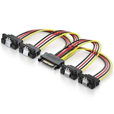 Abbildung von deleyCON 0,15m S ATA Strom Adapter Y 1x SATA Buchse zu 4x Stecker Gewinkelt Internes HDD SSD Kabel Bis 4 Geräte mit versorgen Stromkabel